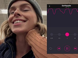 Distant vibrator helps lonely comprehensive wide cum on touching public