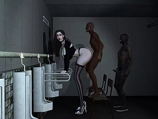3D buah dada besar Asia milf dengan pakaian dalam seksi mempunyai dia pertama kali seks bertiga dengan batang besar