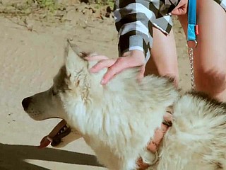 Bello teenager passeggia thicket il cane